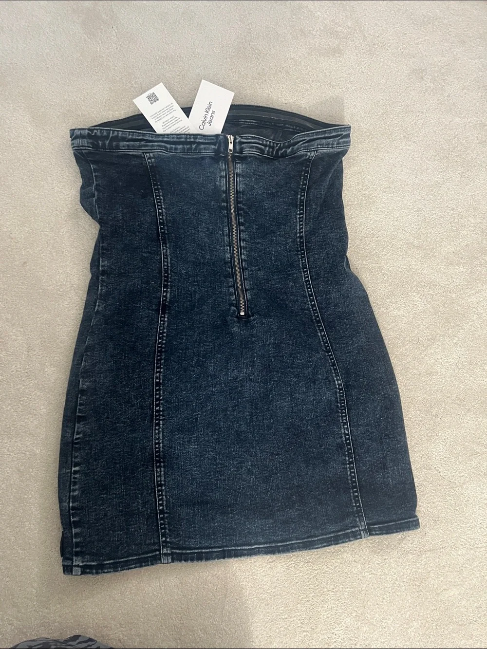 Calvin Klein Strapless Dark Indigo Denim Mini Dress
